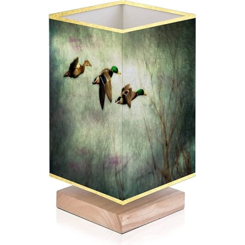 Bedside Lamp Flight of Mallard Ducks Modern Small Table Desk Lamp Nightstand Lamp for Bedroom Living Room Solid Wood Base Flaxen Fabric Shade Gift Multi8