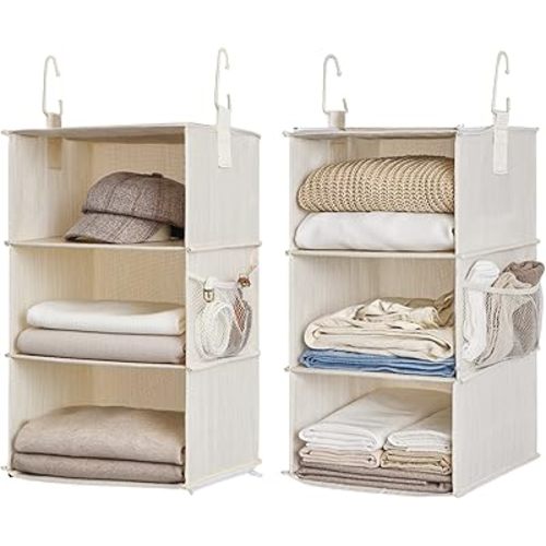 StorageWorks 6-Shelf Closet Organizers, Two 3-Shelf Separable Hanging Shelves for Closet, 12" D x 12" W x 48 3⁄4" H, Mixing of Beige, White & Ivory