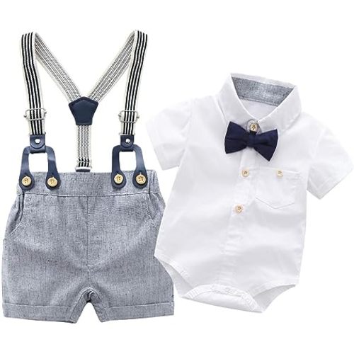 Boarnseorl Baby Boys Gentleman Outfits Shorts Sets,Infant Shirt + Shorts + Bow Tie + Suspenders