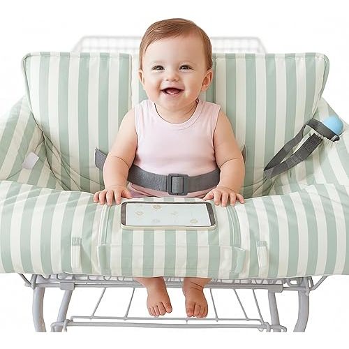 Konssy Cotton Shopping Cart Cover for Baby, Soft Cotton Outer Layer, Polyester-Filled Quilted Inner Layer, Universal High Chair Cover, Grocery Cart Cover for Boy or Girl