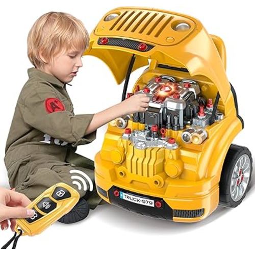 Toys for 3 4 5 6 7 8 years Old Boys, Large Truck Engine , Mechanic Repair Set for Kids, Big Truck Builder Kit, Take Apart Motor Vehicle Pretent Play Car Service Station Gifts