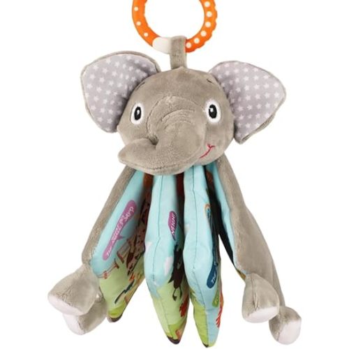 Elephant Baby Books Toys, 0-6-12 Months, Loveys, Crinkle Books for Babies, Baby Gifts Shower Christmas, Infant Toys, 1-2 Year Old, Soft Cloth Book, for Baby Girls Boys- Medium