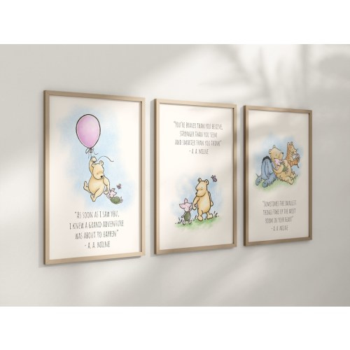 Set of 3 Classic Winnie-the-Pooh Nursery art prints, Gender Neutral Nursery, Winnie-the-Pooh inspirational quotes, new baby gift, 120