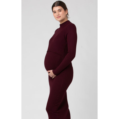 Nella Rib Nursing Knit Dress (Maroon)