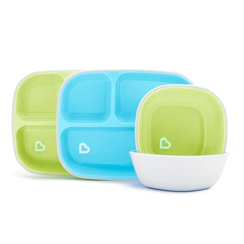 Munchkin® Splash™ 4 Piece Toddler Divided Plate and Bowl Dining Set, Blue/Green