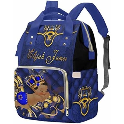 M YESCUSTOM Custom Blue Diaper Bag Boys Baby Backpack Personalized Mommy Nursing Bag with Name Customized Casual Backpack for Travel Birthday Gift