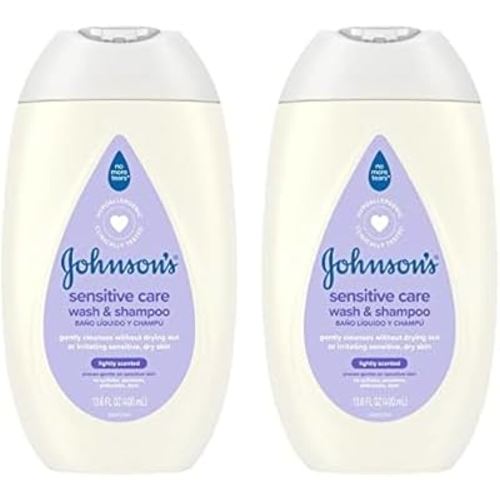 Johnson's Daily Moisturizing 2-in-1 Body Wash and Shampoo for Dry, Sensitive Skin, Lightly Scented, Tear-Free, Hypoallergenic, 13.6 fl. oz