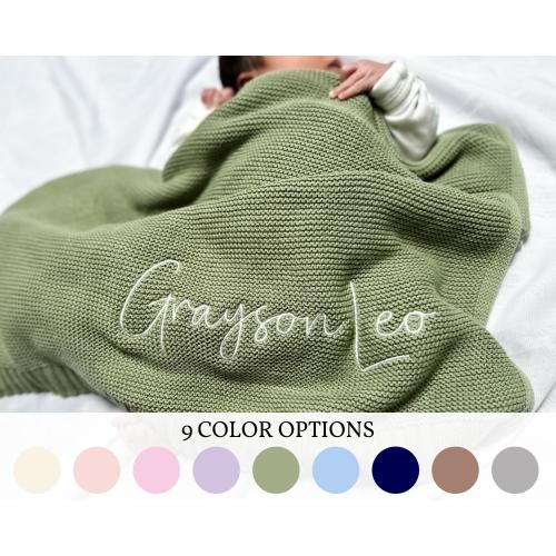 Personalized Knit Baby Blanket, Custom Baby Blanket, Embroidered Baby Name Blanket, Welcome Baby Blanket Keepsake, Unique Baby Shower Gift