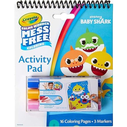 Crayola Baby Shark Color Wonder Travel Activity Pad, Mess Free Coloring, Gift for Kids, 3, 4, 5,