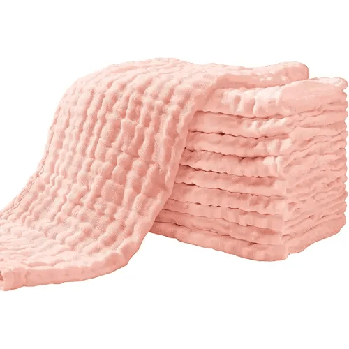 Yoofoss Muslin Burp Cloths for Baby 10 Pack 100% Cotton Baby Washcloths for Boys Girls Large 20''X10'' Super Soft and Absorbent Blush