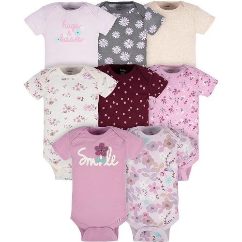 Gerber Baby-Girls 8-Pack Short Sleeve Onesies Bodysuits - 0-3 Months - Lavender Garden