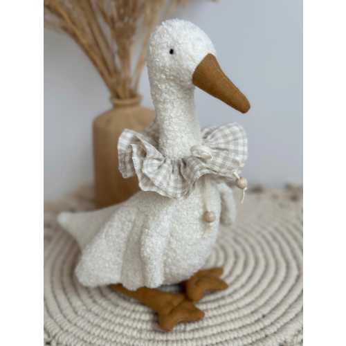 Handmade Plush Goose – Bouclé Soft Toy with Linen Details, Decorative Sitting Goose, Easter Gift, Baby shower gift, Provençal-style toy.