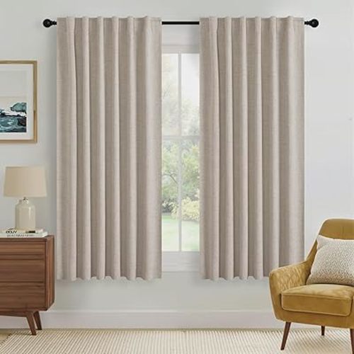 RYB HOME Natural Beige 100% Blackout Curtains 63 inch Long, Light Blacking & Thermal Insulated Curtains for Nursery/Bedroom/Kids'Room, Back Tab & Rod Pocket Window Treatment, W52 x L63, 2 Panels