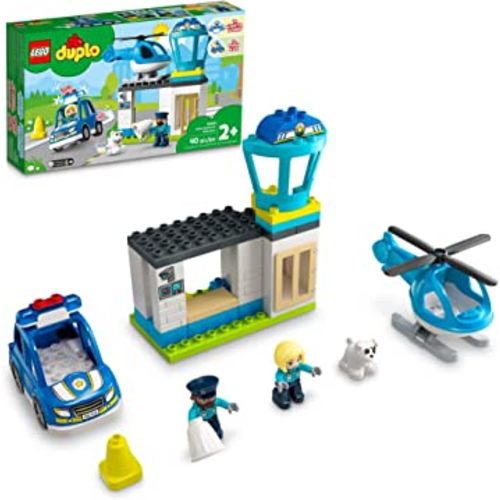 LEGO DUPLO Rescue Police Station 10959 Push & Go Car Toy with Lights and Siren Plus Helicopter, Early Learning Toys for Toddlers, Boys & Girls 2 Plus Years Old