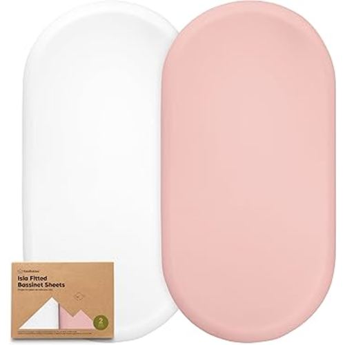 2-Pack Baby Bassinet Sheets Girl, Boy - Viscose Derived from Bamboo Fitted Bassinet Sheets Compatible with Halo Bassinest Swivel Sleeper, Baby Delight, Graco Bedside Bassinet Mattress Sheet (Rose)