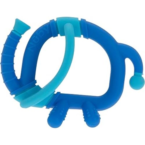 Nuby Geo Zoos Massaging Teether - Baby Teething Toy - Soft Easy Grip - 3+ Months - Elephant