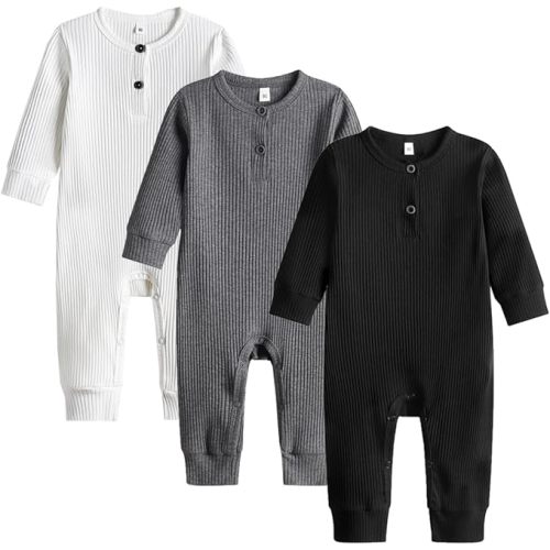 Baby Boy Girl 2/3 Pack Solid Romper Ribbed Short/Long Sleeve Bodysuit Jumpsuit Infant Knitted Outfits Clothes
