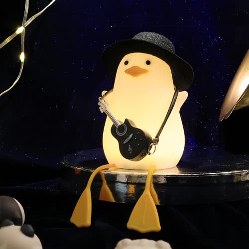Anywin Duck Night Light for Kids, Cute Benson Ducks Gifts, Squishy Touch Silicone Animal Nursery Bedside Lamp Goose Gifts, Dimmer & Rechargeable, Birthday Gifts for Boys Girls Women Teens(Guitar Duck)