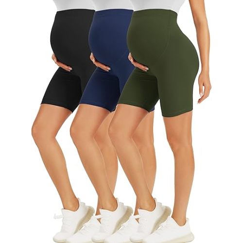 BONVIGOR Maternity Shorts Over The Belly - 5" Biker Workout Yoga Active Athletic Pregnancy Short Pants Lounge Pajama