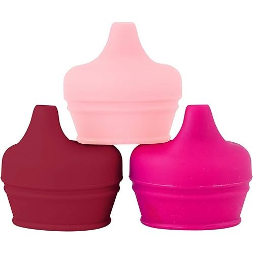 Boon Snug Silicone Sippy Cup Lids - Convert Any Kids Cups or Toddler Cups into Soft Spout Sippy Cups - Toddler Feeding Supplies and Travel Essentials - Pink - 3 Count