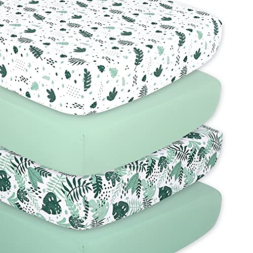 The Peanutshell 4-Pack Fitted Crib Sheet Set - Super Soft & Breathable Baby Girl or Boy Crib Sheets, Nursery Decor, Fit for Standard Mattress Cover - Green Botanical