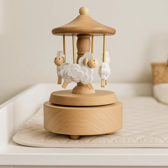 Heirloom Wooden Musical Carousel - Sheep