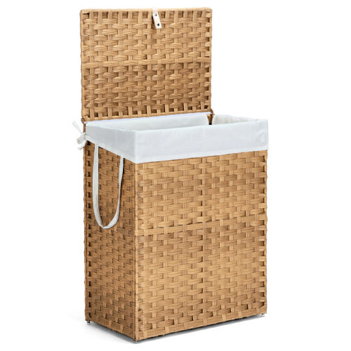 Winston Porter Laundry Hamper with Lid, 90L/110L Storage Capacity Wicker Clothes Basket with Handle and Removeable Liner & Reviews | Wayfair