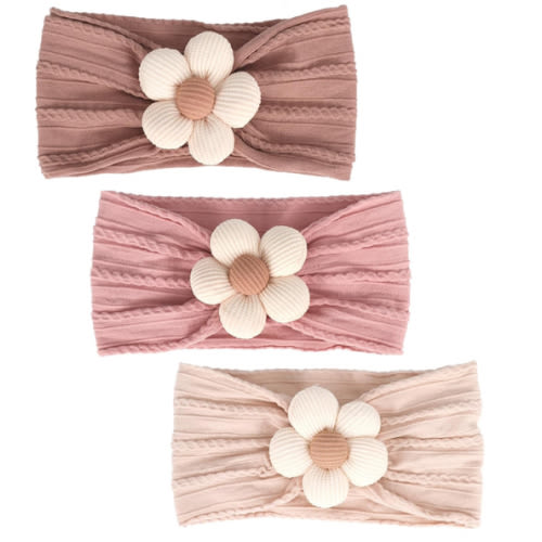 3 Pcs Baby Flower Headbands Baby Girls Nylon Headband Soft Hairbands Hair Accessories for Newborn Infant Toddler Kids (Beige Pink Khaki)