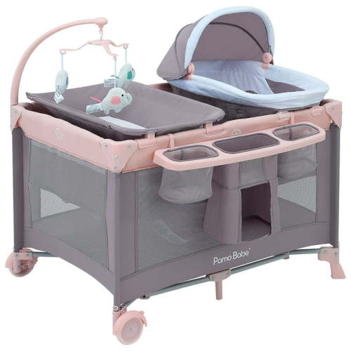 Pamo Babe Nursery Center Playard with Bassinet & Changing Table for Newborn,4-Panels Playpen