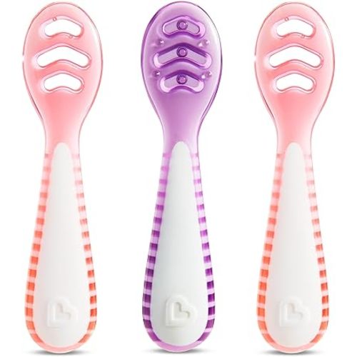 Munchkin® Gentle Dip™ Baby Spoons for Self Feeding and Baby Led Weaning, 3 Pack, Blue/Green