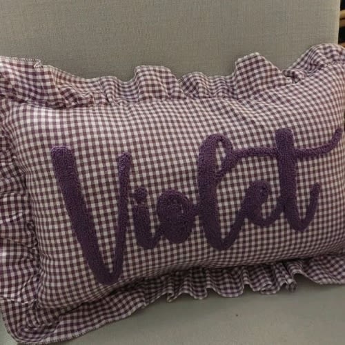 Personalized Name Pillow, Nursery Pillow, Pillow, Embroidered Punch Needle Pillow, Ruffled PillowShams, Decorative Baby Name Pillow