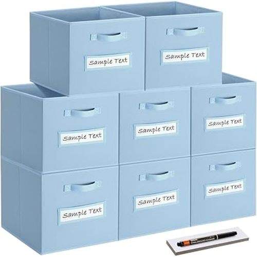 artsdi Fabric storage cubes (8 Pack) 11 Inch Cube Storage Bin, cube organizer bins with 8 Labels Window Cards & a Pen, Foldable cube organizer bins and Storage Box, Pastel Blue