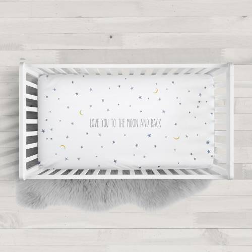 Love you to the Moon and Back Fitted Crib Sheet, knit jersey, fits standard crib mattress 28x52", Moon and Stars, Baby Shower Gift