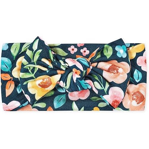 Gerber Baby Girls Buttery Soft Headband with Bow with Viscose Made from Eucalyptus, Midnight Floral, One Size