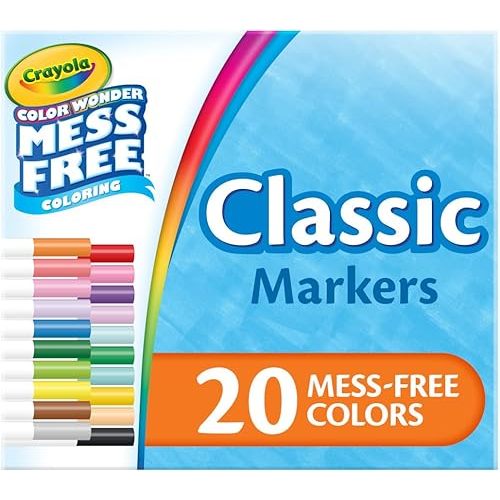 Crayola Color Wonder Marker Refill Set (20ct), Mess Free Broad Line Markers for Toddlers, Mess Free Coloring for Kids, Toddler Gifts