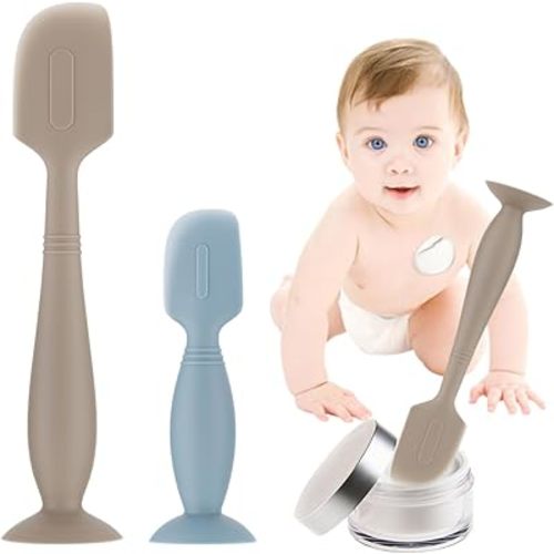 2Pack Baby Diaper Cream Spatula,Soft Silicone Diaper Cream Applicator,Butt Paste Spatula Diaper Cream Brush for Newborn Baby, 1xLarge Size 1xSmall Size(Khaki/Blue)