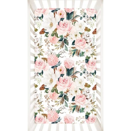 Fitted Crib Sheets for Baby Boys and Girls, Ultra-Soft Jersey Knit Cotton Baby Crib Sheet Fits Standard Crib and Toddler Mattress, Pink Flower