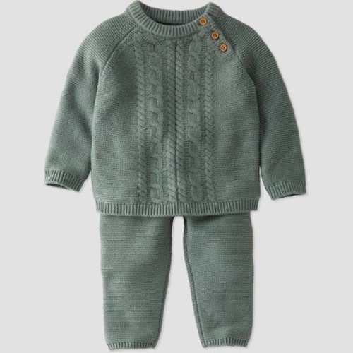 little Planet By Carter's Baby 2pc Organic Cotton Pine Sweater & Bottom Set - Green 3M