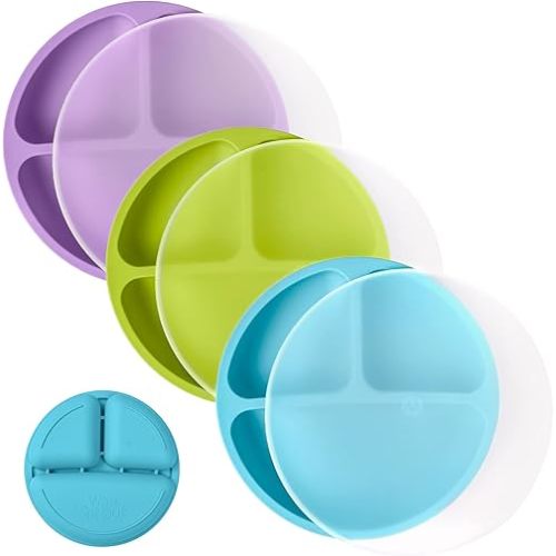 WeeSprout Silicone Plates for Babies & Toddlers (3 Pack) 100% Food-Grade Dishes for Self Feeding, Divided Design & Raised Edges for Picky Eaters, Dishwasher & Microwave Safe Weaning Supplies