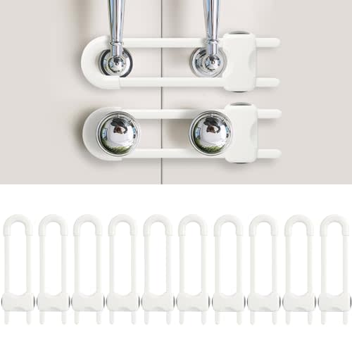 Baby Proofing Cabinets, Sliding Cabinet Locks for Babies, Adjustable U Shaped Baby Safety Locks, Childproof Cabinet Latch for Kitchen, Bathroom, Drawer, Cupboard Doors Knobs & Handles (10Pack White)