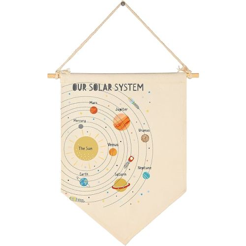 Solar System Gift,Space Nursery Gift,Educational Gift- Canvas Hanging Pennant Flag Banner Wall Sign Decor Gift for Nursery Baby Kids Girl Boy Teen Bedroom Playroom Front Door- Birthday Christmas Gift