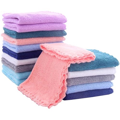 16 Pack Baby Washcloths - Luxury Multicolor Coral Fleece - Extra Absorbent and Soft Wash Clothes for Newborns, Infants and Toddlers - Suitable for Sensitive Skin and New Born - Baby Shower, 10x10 Inch - Multicolored - 10x10 Inch (Pack of 16)