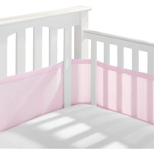 BreathableBaby Breathable Mesh Liner for Full-Size Cribs, Classic 3mm Mesh, Light Pink (Size 4FS Covers 3 or 4 Sides)
