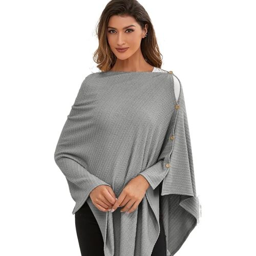 Nursing Cover for Baby Breastfeeding, Knit Breastfeeding Cover, Warm Cozy Swaddle, Breathable and Soft, Wide Neck with Stretch for Easy View (Grey)