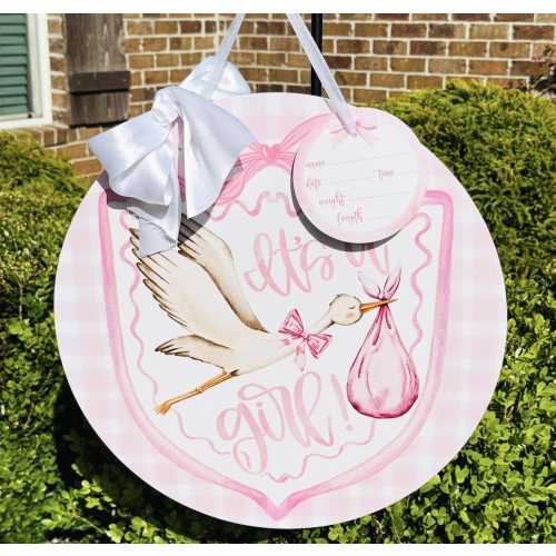 READY TO SHIP- It's a Girl Stork Welcome Baby Shower Gift Door Hanger