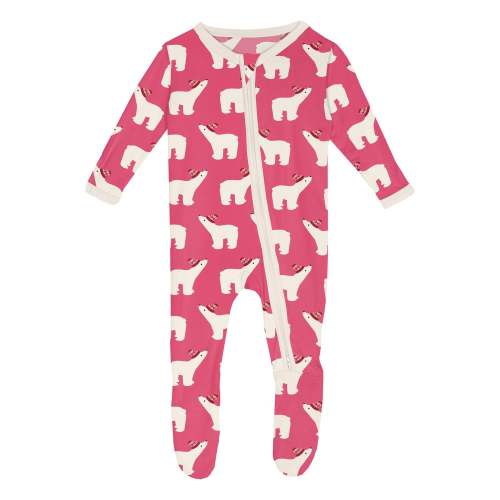 Print Footie with 2 Way Zipper in Winter Rose Polar Bears