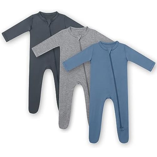 HAPIU Bamboo Baby Footed Pajamas 2 Way Zip Front, Sleep 'N Play Footies, 0-24 Months