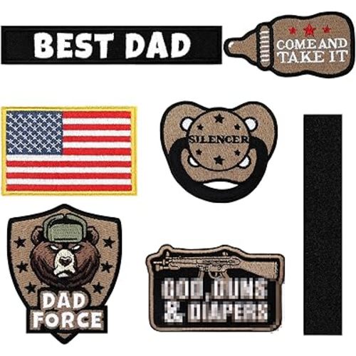 6 Pcs Daddy Tactical Patches Hook and Loop Patch for Dad Tactical Patches Include Pacifier, Bottle, and Flag Patches for Hats Coats Diaper Bags(Cool Daddy,Brown)