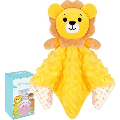 Lion Security Blankets for Babies,Lion Baby Security Blanket for Newborn Infant Toddler,Soft Baby Snuggle Toy Stuffed Animal Gifts for Kids Girls Boys,Yellow Lion Loveys for Babies,12in