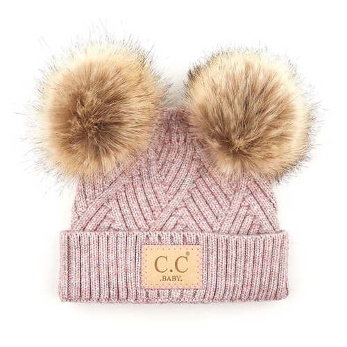 CC Baby Double Pom Winter Beanie - Criss-Cross Pattern, Fits Newborn to 9 Months, Soft & Cozy Baby Hat with Plush Pom, Authentic CC Brand - Soft, Warm Hats for Babies and Toddlers - Cozy Winter Wear